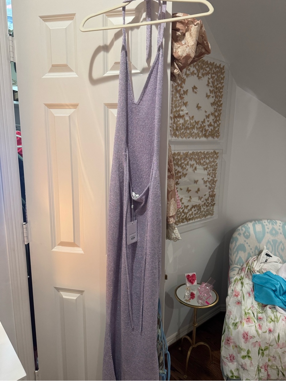 Lavender Halter Maxi Dress with Rosette Detail - Picture 4 of 4